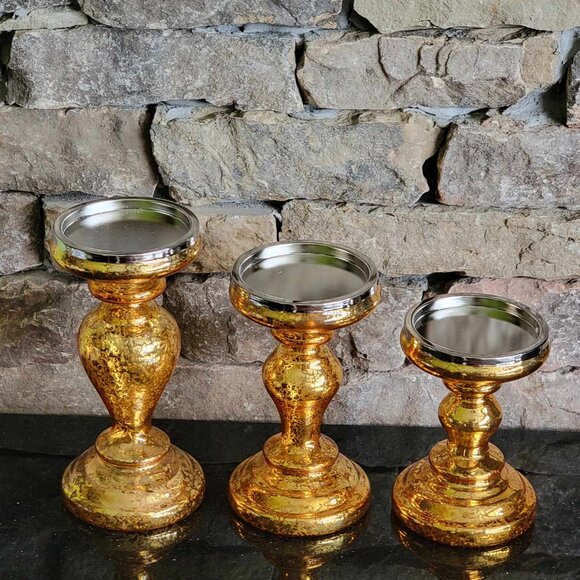 NEW Set of 3 Illuminated Mercury Glass Pedestals Valerie Parr Hill - Picture 3 of 4